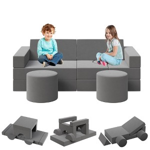 Kids Modular Play Couch, 13 Pcs Toddler Couch With Washable Velvet Covers, Building Fort Toddler Sofa Set, Convertible Foam Floor Chair for Playroom - 1 of 4