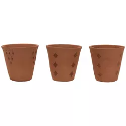 Set of 3 Natural Handthrown Terracotta Embossed Stamped Planters - Foreside Home & Garden