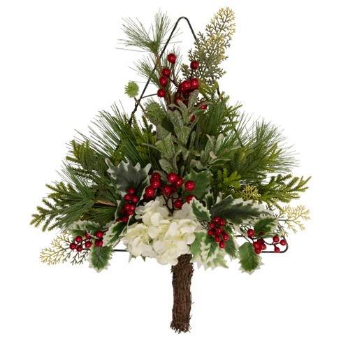 Artificial Pine Cone Set With Flowers For Xmas Tree, Cranberry