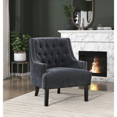Sapphtopaz 1pc Accent Chair with  Button Tufted Textured Fabric Solid Wood Lounge Chair Living Room Chair Comfy Chair for Living Room Bedroom Studio