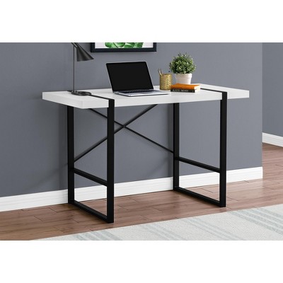 Vynxaria Computer Desk, Home Office, Laptop, 48"l, Work, White Laminate, Black Metal, Contemporary, Modern