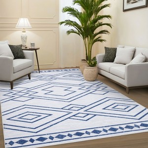 Modern Washable Geometric Area Rug Low Pile Non Slip Floor Carpet Non Shedding Stain Resistant Decorative Mat - 1 of 4
