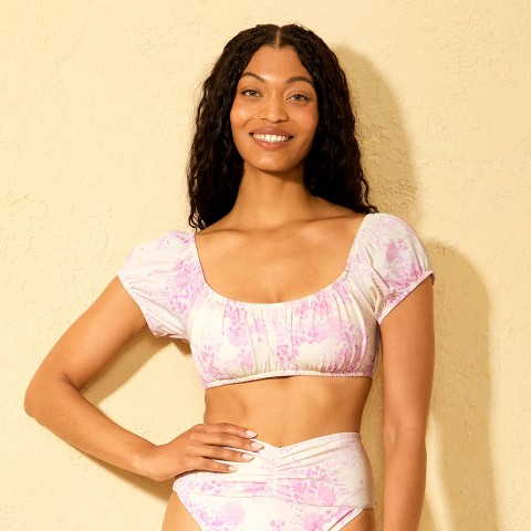 Shade & Shore Women's Shirred Bralette Bikini Top Floral - Shade & Shore™ Pink S