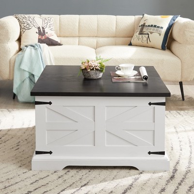 GDFStudio Alice 31.50“ Square Storage Wood Coffee Table with Hinged Lift Top