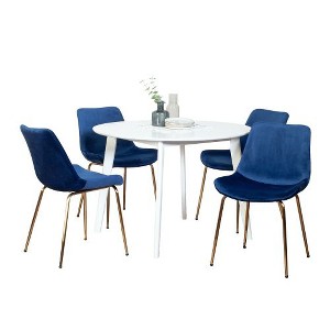 NicBex Contemporary 3-Piece Dining Set, White Round Dining Table with 2 Velvet Chairs (Gold-Plated Legs) for Living Room - 1 of 4