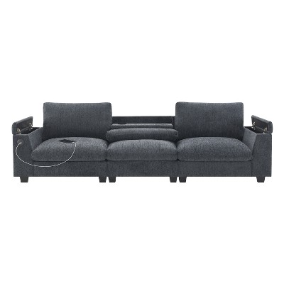 VYNXARIA Chenille Sectional Sofa with Bluetooth Speaker,Comfy Cloud Couch Set£¬Dark Gray