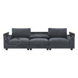 VYNXARIA Chenille Sectional Sofa with Bluetooth Speaker,Comfy Cloud Couch Set£¬Dark Gray - 1 of 4