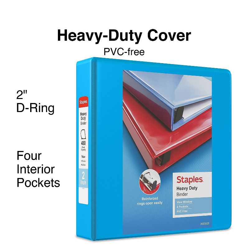 Staples Heavy-Duty 2-Inch D 3-Ring View Binder Light Blue (26350) 56287-CC/26350, 2 of 9
