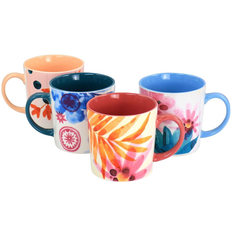 Spice by Tia Mowry Goji Blossom Fine Ceramic 4 Piece 17oz Mug Set in Multi Color, 1 of 8