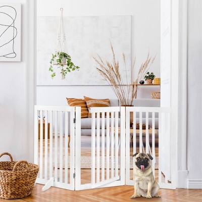 White Freestanding Solid Wood Pet Gate with Swing Door