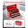 VEVOR Metal Tool Box, 20.5-inch, Portable Metal Tool Box with 3 Drawers, Small Tool Chest with EVA Liners, Ball Bearing Slide Drawers Locking, Red - 3 of 4