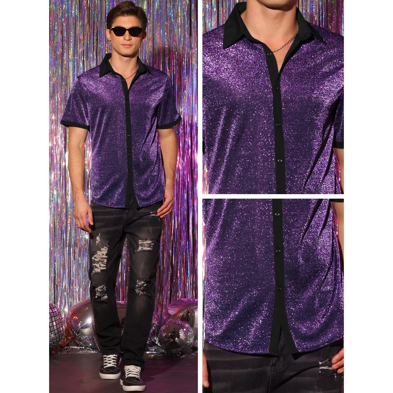 Lars Amadeus Men's See Through Short Sleeves Party Disco Shiny Glitter Shirts, 3 of 5