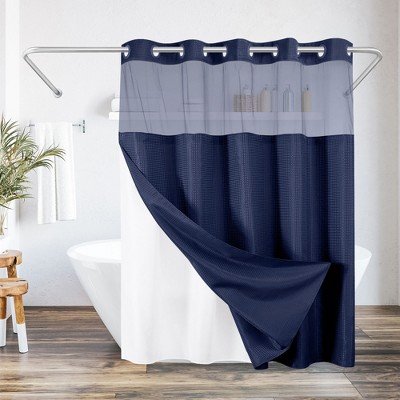 Americanflat 72x75 Hookless Waffle Pattern Shower Curtain - Water-Resistant Long Shower Curtain with Sheer Panel, Snap-In Liner, and Grommets