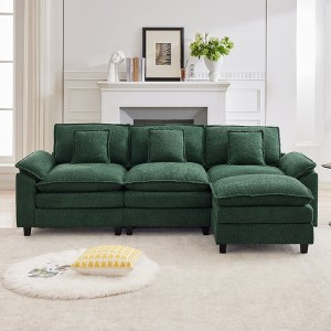 HYLEORY 105.9 in. Chenille Fabric 4-Seat Pillow Top Arm L-Shaped Secitonal Sofa with Ottoman - 1 of 4