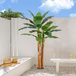 5Ft/6Ft/7FT Artificial Banana Tree Fake Banana Leaf Plants w/Grey Planter, Faux Silk Tree Faux Banana Leaves - 1 of 4