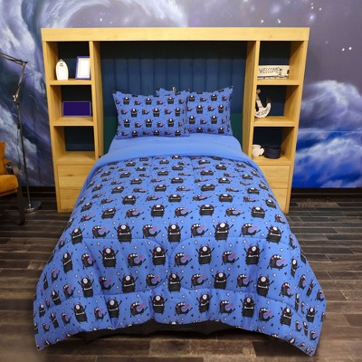 5 Pcs Full Microfiber All-season Monster Pattern for Kids Bedroom Comforter Bedding Sets Blue Black - PiccoCasa