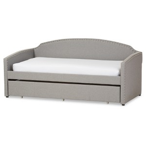 Twin Lanny Modern and Contemporary Fabric Nailhead Trimmed Arched Back Sofa Daybed with Roll Out Trundle Guest Bed Gray - Baxton Studio - 1 of 4