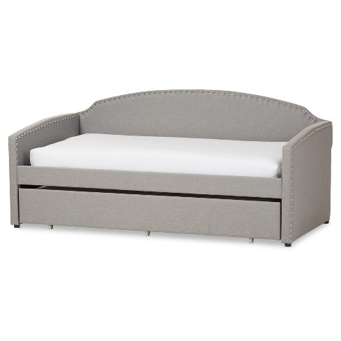 Lanny Modern And Contemporary Fabric Nail Heads Trimmed Arched Back Sofa Daybed With Roll Out Trundle Guest Bed Twin Gray Baxton Studio Target