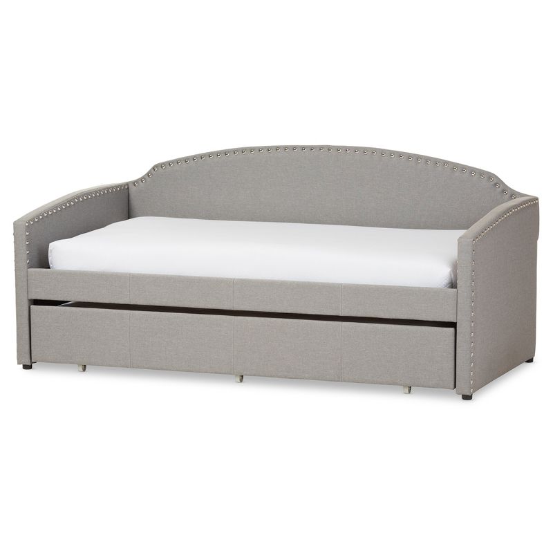 Twin Lanny Modern and Contemporary Fabric Nailhead Trimmed Arched Back Sofa Daybed with Roll Out Trundle Guest Bed Gray - Baxton Studio, 1 of 12