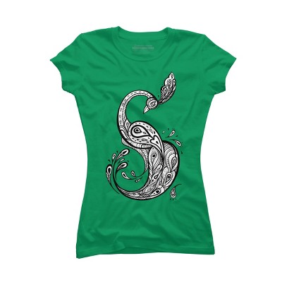Junior's Design By Humans Beautiful Peacock. Decorative illustration. By Katyau T-Shirt