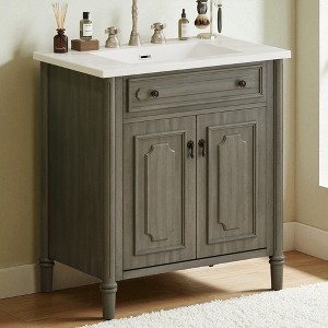31" Vintage Bathroom Vanity with Sink, Rustic Cabinet with Antique Finish, Soft Close Doors, Adjustable Shelf and Solid Wood Legs - 1 of 4