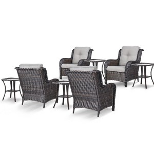 POCASSY Wicker Patio Chairs Set of 4, All Weather Wicker Rattan Patio Chairs, High Back Deep Seat with 2 Tier Side Table for Porch Balcony Pool - 1 of 4