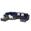 Outdoor 8-Piece L-Shaped Sectional Sofa, Wicker Sofa with Ottoman and Glass Top Table, Free Combination Sofa with Foam Cushions–Cuddlewood - 4 of 4