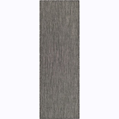 Black Flatweave Outdoor Runner Rug, 2' x 6', Synthetic