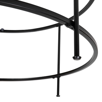 38" Round Glass Coffee Table with Matte Black Metal Base