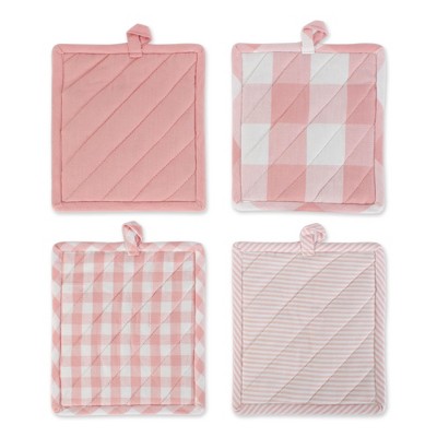 Pink and White Cotton Potholder Set, 9x8 Inches