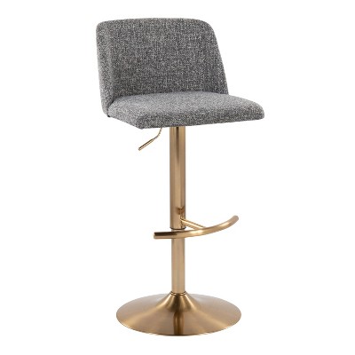 Grey Noise Fabric Gold Metal Adjustable Swivel Barstools Set of 2