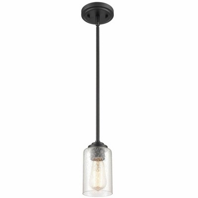 Matte Black Mini Pendant Light with Seeded Glass Shade