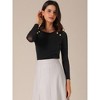 INSPIRE CHIC Women's Glitter Sheer Mesh Crew Neck Long Sleeve Button Decor Top - 3 of 4