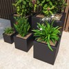 LeisureMod Fern 5-Piece Square Stone Planter Set with Drainage Holes and Covers, All-Weather Design for Indoor/Outdoor Use - 2 of 4