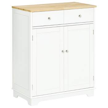 HOMCOM Modern Sideboard with Rubberwood Top, Buffet Cabinet - White
