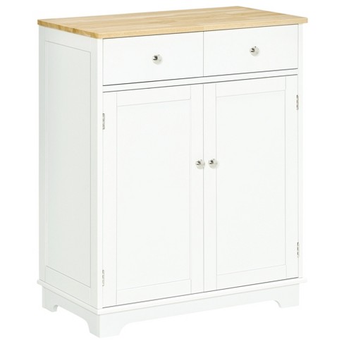 HOMCOM White Wood 23.5 in. Pantry Cabinet with Drawer and