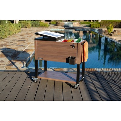 Permasteel 80-Quart Brown Woodgrain Rolling Patio Cooler with Insulated Basin