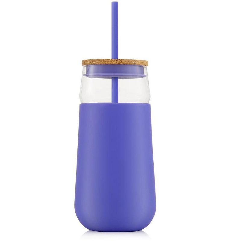 JoyJolt Glass Tumbler with 1 Straws & Non Slip Silicone Sleeve - 20 oz - Purple, 5 of 8