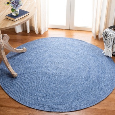 Blue 5' Round Handmade Braided Synthetic Area Rug