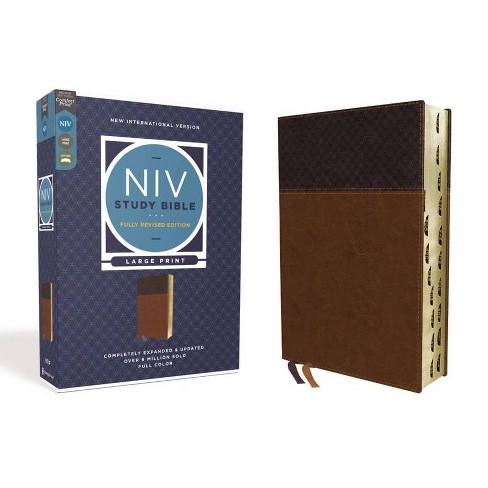 NIV Study Bible, Fully Revised Edition, Large Print, Leathersoft, Brown,  Red Letter, Thumb Indexed, Comfort Print - by Zondervan (Leather Bound)