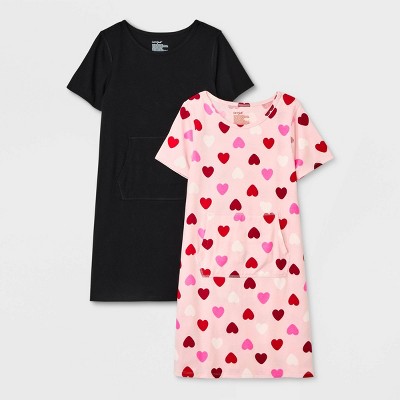 Girls' 2pk Adaptive Valentine's Day Short Sleeve Dress - Cat & Jack™ Light Pink/Black