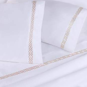 Luxury 1000 Thread Count Premium Cotton Infinity Scroll Embroidered Pillowcases Set of 2 by Blue Nile Mills