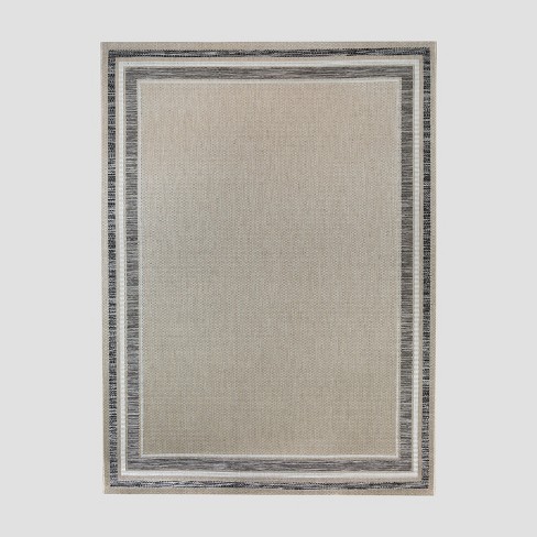 Natural Woven Rectangular Braided Outdoor Rug Heathered Cream