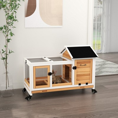 Large Wooden Guinea Pig and Rabbit Hutch with Wheels