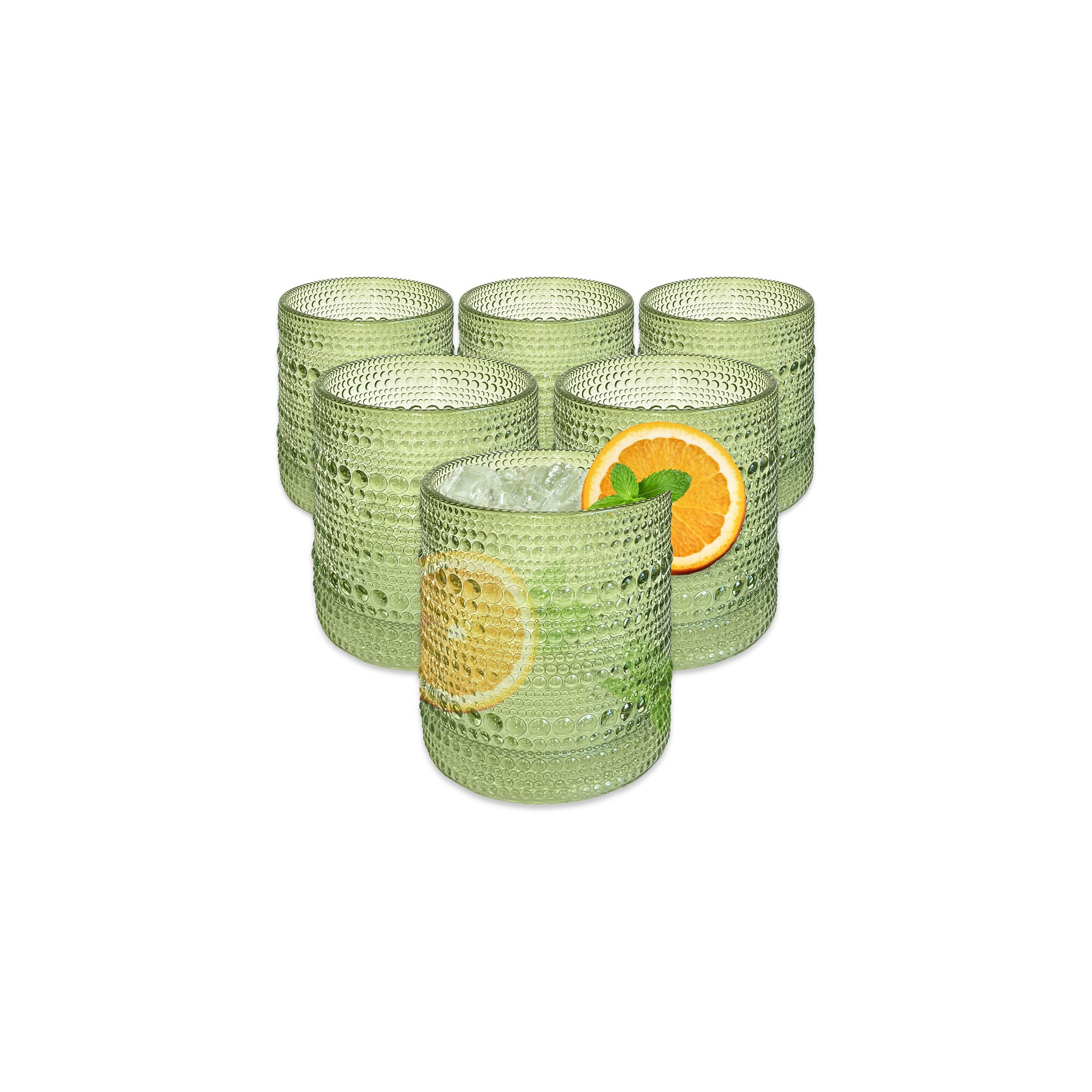 Kate Aspen 10 oz. Textured Beaded Sage Green Glass (Set of 6) | 27204GN