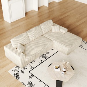 KWPZQEB 114.5" Corduroy Sectional Sofa, 2-in-1 Sofa with Upholstered & 3 Cushion Neck Pillows, L-Shaped Sofa with Deep Seat & Recliner for Living Room - 1 of 4