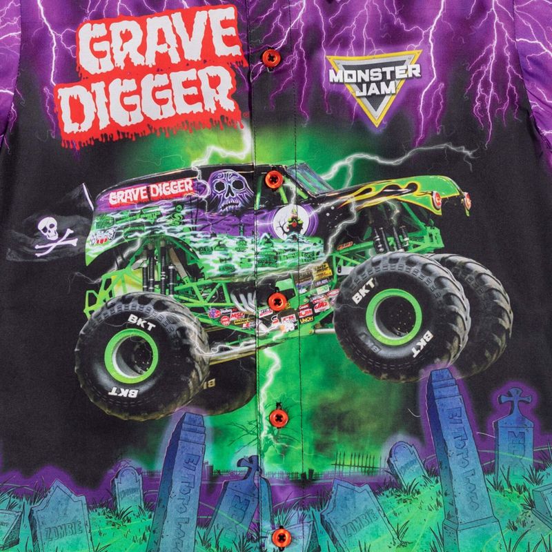 Monster Jam Trucks Grave Digger Short Sleeve Button Down Dress Shirt , 2 of 8