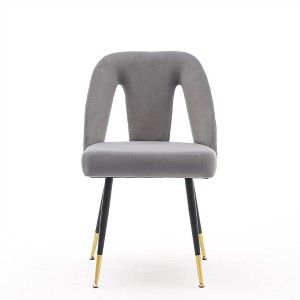 OUTSUPPLY Set of 2 Modern Velvet Dining Chairs, Metal Legs & Nailhead Trim - 1 of 4