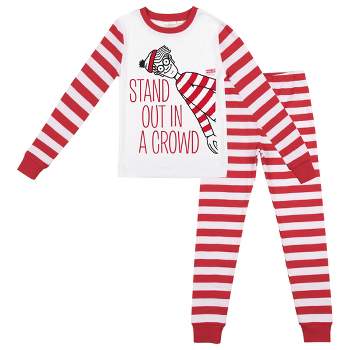Where's Waldo Stand Out In A Crowd Youth Girls Long Sleeve Shirt & Red & White Striped Sleep Pajama Pants Set