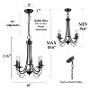 LNC Mocha 5-Light 18.5" Modern Candle Small Chandelier,Black - 3 of 4